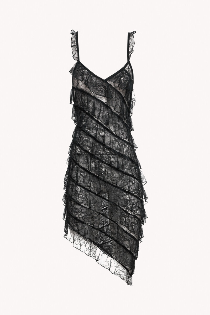 Asymmetrical Lace Dress Black — front