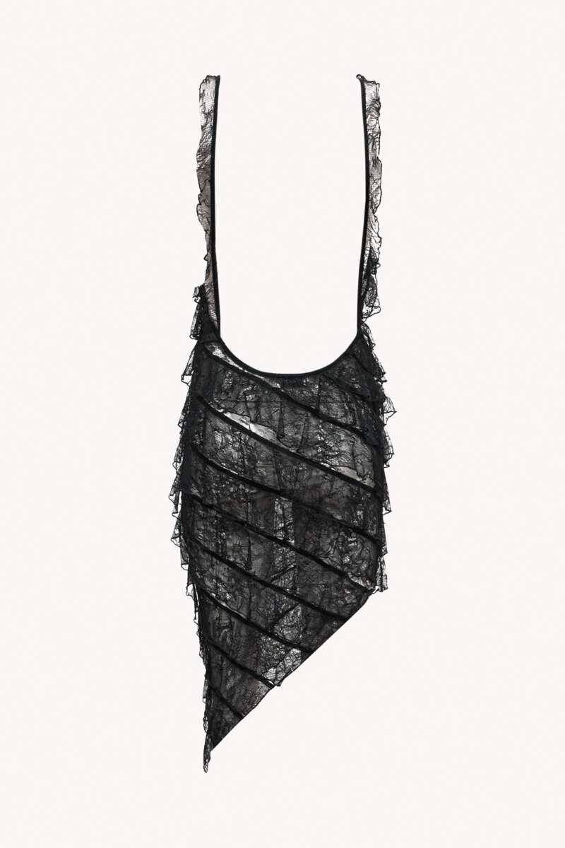 Asymmetrical Lace Dress Black — back